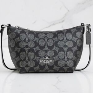 NWOT Coach Zip Top Crossbody Metallic Signature Canvas CW338 Gunmetal